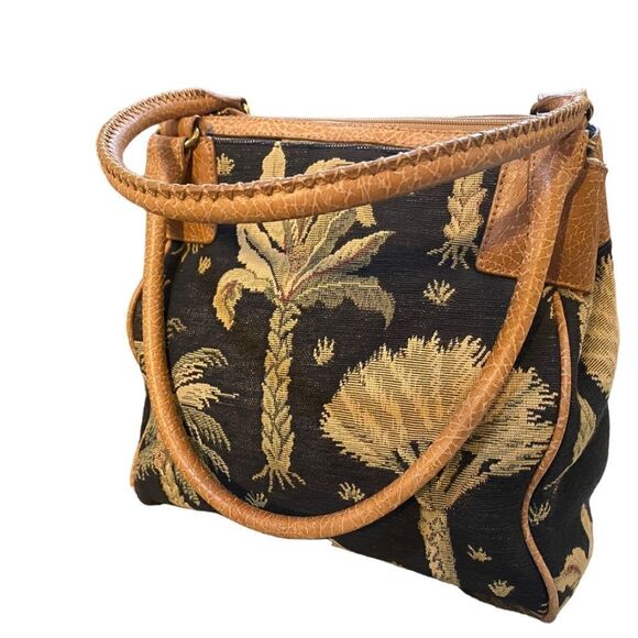 TOMMY BAHAMA TROPICAL PALM UPHOLSTRY FABRIC DUAL STRAPS TOP ZIP LARGE INSIDE - Picture 3 of 10